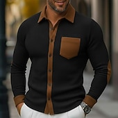 halpa Miesten Smart Casual -paidat-Miesten Paita Vohveli paita Tekstuuri Rento paita Button Up paita Musta Laivaston sininen Apila Harmaa Pitkähihainen Tilkkutäkki Kauluskäänne Kausaliteetti Päivittäin Tasku Vaatetus Muoti Moderni