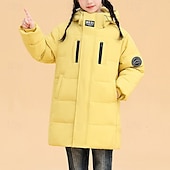 cheap Boy's Downs &amp; Parka Jacket-Kids Girls' Down Jacket Puffer Jacket Solid Color Sports Pocket Keep Warm Windproof Outdoor Coat Outerwear 4-12 Years Winter Black Yellow Purple