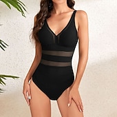 tanie Rash guardy One Piece-Damskie Strój kąpielowy Stroje kąpielowe One Pieces Solidne kolory W serek Wyszczuplenie brzucha Elastyczny Bez rękawów Kąpielówki Surfing Plaża Wakacje Lato