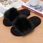 preiswerte Startseite Hausschuhe-Plush Winter Slippers for Women Indoor Home Warm Furry Slide Slippers Non Slip Comfortable Cozy House Slippers Soft Warm Footwear for Bedroom Living Room