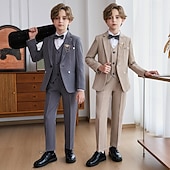abordables Costumes et Tenues de Porteur d'Anneau-Costume de garçon d'honneur 6 pièces avec blazer &amp;gilet &amp; pantalon  &amp; chemise  &amp;Costume garçon avec cravate, élégant et décontracté, idéal pour les fêtes en extérieur. Couleur unie, noir, kaki, gris,