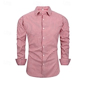 economico camicia da uomo con bottoni-Per uomo Camicia Camicia Estiva Camicia casual Camicia da Spiaggia Camicia con Bottoni Marrone Scuro Nero Rosso Blu scuro Grigio Manica Lunga Plaid Bavero Casuale Quotidiano Abbigliamento Moda Casual