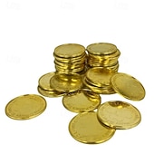 tanie Dzień Świętego Patryka-Złote monety na dzień św. Patryka - 100/200 sztuk złotych zielonych monet na szczęście, plastikowe monety koniczyna skrzat, moneta z 3-listną koniczyną do dekoracji i upominków na imprezę