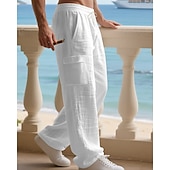 halpa Loma-Miesten Pellavahousut Housut Kesähousut Roikkuvat housut Rantahousut Kurenauha Joustava vyötärö Yhtenäinen väri Mukavuus Hengittävä Päivittäin ulko- Hiekkaranta Loma Muoti Musta Valkoinen