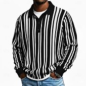 economico Polo geometrica da uomo-Per uomo Strisce verticali Magliette Polo a Nido d'Ape Manica Lunga Magliette polo Bavero Abbigliamento Sportivo Casual Scuola Athleisure Abbigliamento quotidiano Stampa 3D Primavera Autunno Blu Nero