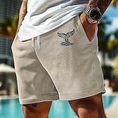 cheap Men's 3D Sweat Shorts-Men's Dophin Sea Creatures Waffle Shorts Sweat Shorts Casual Shorts Mid Waist Fashion Casual Vacation Jogging Workout Textured Elastic Drawstring Waist Shorts with Pockets Designer Clothing Apparel