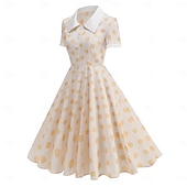 preiswerte Kleider-1950er Retro Vintage Rockabilly Midlänge Swing-Kleid Ausgestelltes Kleid Kurze Ärmel Tupfen Tailliert und ausgestellt Kostüm Damen Karneval Valentinstag Lässig Heimkehr Retro-Mottoparty Erwachsene