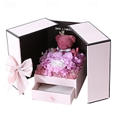 baratos arte faça você mesmo-Presentes para mulheres, urso de musgo com rosa vermelha preservada e colar, presentes românticos e eternos para o Dia dos Namorados com caixa de presente, caixa de joias com rosas para mães e