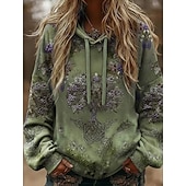  Dame 3D Print Vintage Boho Hoodie Patchwork Hoodie Sweatshirt Floral Pullover Sweatshirt Oversized Varm Aktiv Hettegenser Gate Hverdagsbruk Patchwork Svart Hvit Gul Mørk Rosa Spring Fall Vinter
