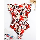 Χαμηλού Κόστους Rash Guards One Pieces-Γυναικεία Προστατευτικά Μαγιό Ολόσωμα κομμάτια Τροπικό Κουμπώσου Φαρδύ μανίκι Προστασία UV Υψηλή Ελαστικότητα Κοντομάνικο Μαγιό Σέρφινγκ Καταδύσεις Ψαροντούφεκο Καλοκαίρι