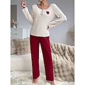 Χαμηλού Κόστους Ημέρα του Αγίου Βαλεντίνου Ύπνος &amp; Χαλάρωση-Γυναικεία Σετ Πυτζάμες Καθημερινό Ανατομικό Καρδιά Ελαστική μέση Μπλουζάκι Παντελόνι Καθημερινά Σπίτι Μακρυμάνικο Στρογγυλή Ψηλή Λαιμόκοψη Μαύρο Ανθισμένο Ροζ Ρουμπίνι Πράσινο του τριφυλλιού