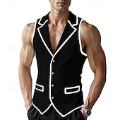 abordables Camisetas sin mangas de gimnasio-Hombre Camiseta sin mangas Camisa de Pana Camisa sin mangas Sin Mangas Cuello Barco Verano Primavera Bloque de color Tira de pozo Moda Design Músculo Botón frontal Exterior Noche Blanco Camiseta