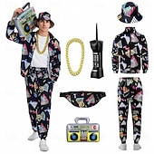 cheap Outfits-Retro Vintage 1980s Hip Hop Outfits Bag Accesories Set with Accessories Long Sleeves Disco Fancy Dress Men's Carnival Costume Halloween Carnival New Year Pride Parade Pride Month Adults Bag More