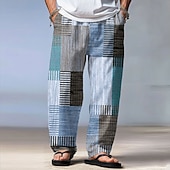 economico Pantaloni casual stampati da uomo-Per uomo Geometrico Plaid Patchwork Pantaloni Pantaloni casual Pantaloni Larghi Misura del girovita medio Moda Casa All'aperto Vacanza Coulisse elastica in vita Pantaloni tipo lino con tasche Estate