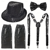 abordables Accesorios y más-Disfraz de carnaval Disfraz de lujo Sombrero de panamá Tirantes con espalda en Y Disco Retro Antiguo Años 80 Lentejuelas Adulto Hombre Mujer Unisexo Víspera de Todos los Santos Carnaval Fiesta