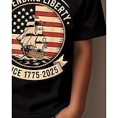  100% Bumbac Copii Băieți Negru Alb Barcă Drapel USA A 250-a aniversare Tricou Bluză Stil Nautic Manșon scurt În aer liber Zilnice Modă Șic Stradă Designer Imprimare Vară