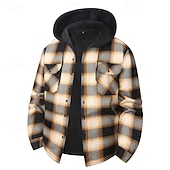 economico Giubbotti Casual-Per uomo Cappotto Invernale Giacca Camicia Giacca in Pile Giacca Casual Casuale Quotidiano Calore Termico Tasca Bottonato Autunno Inverno Plaid Streetwear Quotidiano Con Cappuccio Regolare Rosso