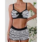billige Bikinisett-Dame Bikini 2 Delt Badedrakt Boho Shorts Slim Uten Rygg Ferie Strand Bekledning Fargeblokk Geometrisk V Hals Uten Ermer Badedrakter