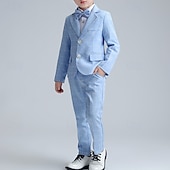 abordables Costumes et Tenues de Porteur d'Anneau-Costume quatre pièces pour garçon d'honneur, avec blazer. &amp; pantalon  &amp;chemises &amp;Costume garçon avec cravate, tenue formelle, décontractée, pour les fêtes en extérieur, mode, basique, à carreaux,