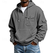 economico felpe con cappuccio da uomo di base-Per uomo Felpa con cappuccio Maglione Felpa con cappuccio e zip corta Felpa con cappuccio in pile Grigio chiaro Con Cappuccio Semplice Tasca Quotidiano Sport &amp; Outdoor Ferie Streetwear Abbigliamento