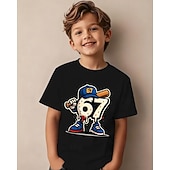 billige Guttens 3D Morsomme Humor-Bomull Barn Gutt Svart Hvit Grafisk Morsom slang 67 T skjorte Bluse Crew-hals Kortermet utendørs Hverdag Mote Gatemote Designer Printer Sommer