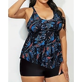 abordables Surf Tankinis &amp; Bikinis-Femmes Maillot de bain 2 Pièces Tankini grande taille Tropical Ultra Léger (UL) Contrôle du ventre Élastique Sans manches Maillot de Bain Surf Plongée en apnée Été