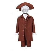  250th Anniversary USA Rococo Baroque Outfits Long Sleeves George Washington Colonial Revolutionary War Costumes Fancy Dress Boys' Carnival Independence Day 4th of July Kid's Coat Pants Collar
