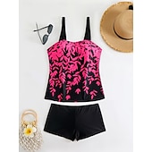 abordables Tankinis-Maillot de bain Tankini femme 2 pièces Shorts Contrôle du ventre Taille haute Slim Dos nu Vacances Plage Vêtements Feuilles V Cou Sans Manches