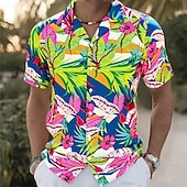 abordables Plantes tropicales-Homme Imprimé Floral Feuille de palmier Plantes Tropicales Chemise Chemise à col cubain Chemise hawaïenne Manche Courte Hawaïen Vacances Fête Tenue de plage Été Printemps Chemise à col camp