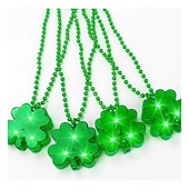 cheap Decorative Lights-2 Pcs St. Patrick's Day Irish Shamrock LED Light-Up Bead Necklace, Party Celebration, Festival Decoration, Green Shamrock Necklace for Holiday, Event, and Party Accessories