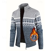 economico Maglioni Cardigan da uomo-Per uomo Felpa Cardigan Maglione con Zip A Coste Maglia Top Regolari Lavorato a maglia Geometrico Collo Alto Neutro Moda Casuale Abbigliamento quotidiano Abbigliamento Autunno Inverno Blu Grigio
