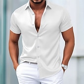  Men's Dress Shirt Satin Silk Shirt Solid Color Daily Outdoor Light Blue Black White Wine Short Sleeve Turndown Summer Spring Clothing Apparel Plain