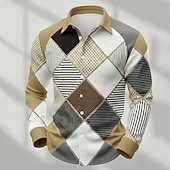 economico Geometrica-Per uomo Geometrico Blocco di colori Patchwork Camicia Camicia a nido d'ape Camicia casual Manica Lunga Moda Casual Abbigliamento Quotidiano Ferie Estate Primavera Collo ripiegato Stampa 3D