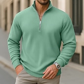ieftine Polo clasic pentru bărbați-Bărbați Cămasă Corduroy Tricouri polo Casual Stradă Quarter Zip Manșon Lung Modă Modern Culoare solidă Fermoar Cald Toamna iarna Toamnă Primăvara &amp; toamnă Fit regulat Negru Trifoi Albastru Deschis