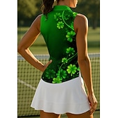  聖パトリック 女性用 花 Clover トップス スポーツシャツ ポロシャツ タンクトップ ノースリーブ ジッパー 花柄 UPF50+ UV耐性 高弾性 吸汗性 高通気性 バレーボール テニス ゴルフ カラー 折襟 シャツ タンクトップ ホワイト ダークグリーン グリーン テニスウェア