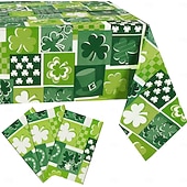 preiswerte Tischdecken-Plastiktischdecke zum St. Patrick's Day, grünes Kleeblattmuster, irisches Kleeblattmotiv, festliche Tischdecke für die Feier zum St. Patrick's Day.