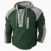 cheap Waffle Knit Tee-Men's Waffle T-shirt T Shirt Waffle Henley Shirt Long Sleeve Hooded Lace Up Neck Fall Solid Color Textured Traditional / Vintage Drawstring Casual Home Outdoor Light Blue Wine Black Top Tee for Men