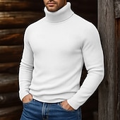 cheap Men's Pullover Sweater-Men's Turtleneck Sweater Pullover Sweater Jumper Cropped Sweater Ribbed Knit Regular Tops Knit Plain Turtleneck Modern Contemporary Casual Casual Work Clothing Apparel Fall Winter Wine Black S M L