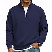 baratos Suéteres básicos-Homens Moletom Moletom de lã Estacionar Moletom com zíper Adamascado Preto Branco Azul Marinha Camelo Meio Zíper Tecido Casual Diário Desportos e Ar livre Roupa de rua Básico Casual Outono Inverno