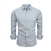 economico camicia da uomo con bottoni-Per uomo Camicia Camicia Estiva Camicia casual Camicia da Spiaggia Camicia con Bottoni Marrone Scuro Nero Rosso Blu scuro Grigio Manica Lunga Plaid Bavero Casuale Quotidiano Abbigliamento Moda Casual