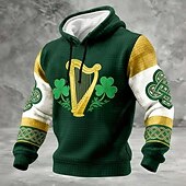 cheap St. Patrick's Day Sweatshirts-St Patricks Day Irish Celtic Harp Hoodie Mens Shamrock Waffle Knit Pullover Gold Celtic Knot Sleeve Graphic Sweatshirt Clothing Apparel S M L XL XXL XXXL