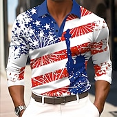  4. Juli 2026 250. Herren Amerikanische US-Flagge Polo Langarm Polo-Shirts Revers Lässig Straße Alltagskleidung Festival-Outfit 3D-Druck Knöpfe Frühling Herbst Winter Blau Blau 1 Blau 3#