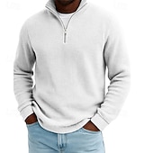  Herren Waffel-Poloshirts Textur Outdoor Lässig Viertelreißverschluss Langarm Mode Modern Einfarbig Texture Gestrickt Herbst Frühling & Herbst Herbst Winter Normale Passform Dunkel Braun Wein Schwarz