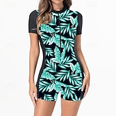 economico Rash Guards Interi-Per donna Top sottomuta Costume da bagno Costumi da bagno Tropicale Con zip Ultra Leggero (UL) Protezione UV Elastico Manica Corta Costume da Bagno Surf Snorkeling Estate