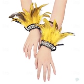 abordables Accesorios-Carnaval 2026 Accesorios de Samba del Carnaval de Río Puños de Plumas para Mujeres Puños de Lentejuelas Brillantes con Plumas de Varios Colores para Danza en Brasil