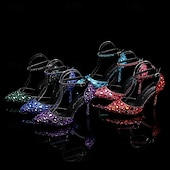 preiswerte Klassische Pumps-Damen Cocktail Club Party Strass Kristall Schnalle Stiletto Spitze Zehe Mode Niedlich luxuriös PU Schnalle Silber Rot orange Schwarz und Violett