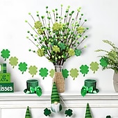  6 Pack St. Patrick’s Day Shamrock Berry Stems, Artificial Clover Picks for Decor, Green Irish Holiday Berry Stems for Table Centerpieces, Floral Arrangements and DIY Crafts