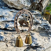 cheap Wall Sculptures-A Lucky Horseshoe Owl Wind Chime, Outdoor Iron Art Love Wind Chime, Vintage Horseshoe Design, Valentine's Day Iron Nail Wind Chime Home Decoration for Good Luck in Love, Perfect Garden Ornament