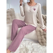 Χαμηλού Κόστους Ημέρα του Αγίου Βαλεντίνου Ύπνος &amp; Χαλάρωση-Γυναικεία Σετ Πυτζάμες Καθημερινό Ανατομικό Καρδιά Ελαστική μέση Μπλουζάκι Παντελόνι Καθημερινά Σπίτι Μακρυμάνικο Στρογγυλή Ψηλή Λαιμόκοψη Μαύρο Ανθισμένο Ροζ Ρουμπίνι Πράσινο του τριφυλλιού