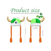 billiga Tillbehör-Vikingahatt för kvinnor med gyllene horn och flätat orange hår, grön shamrockhatt för irländska parader och festivaler &amp;festkläder